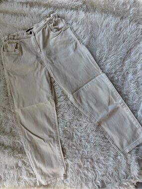 ASM ANNA Cream Pull On Stretch Jeans Elastic Waist Cropped Pants